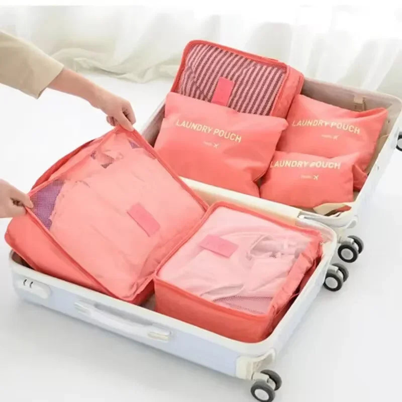 Travel Storage 6 Pcs/Set Pink/Blue/Grey Bag Large Capacity Waterproof Luggage Clothing Underwear Storage Bag Bag With Zipper