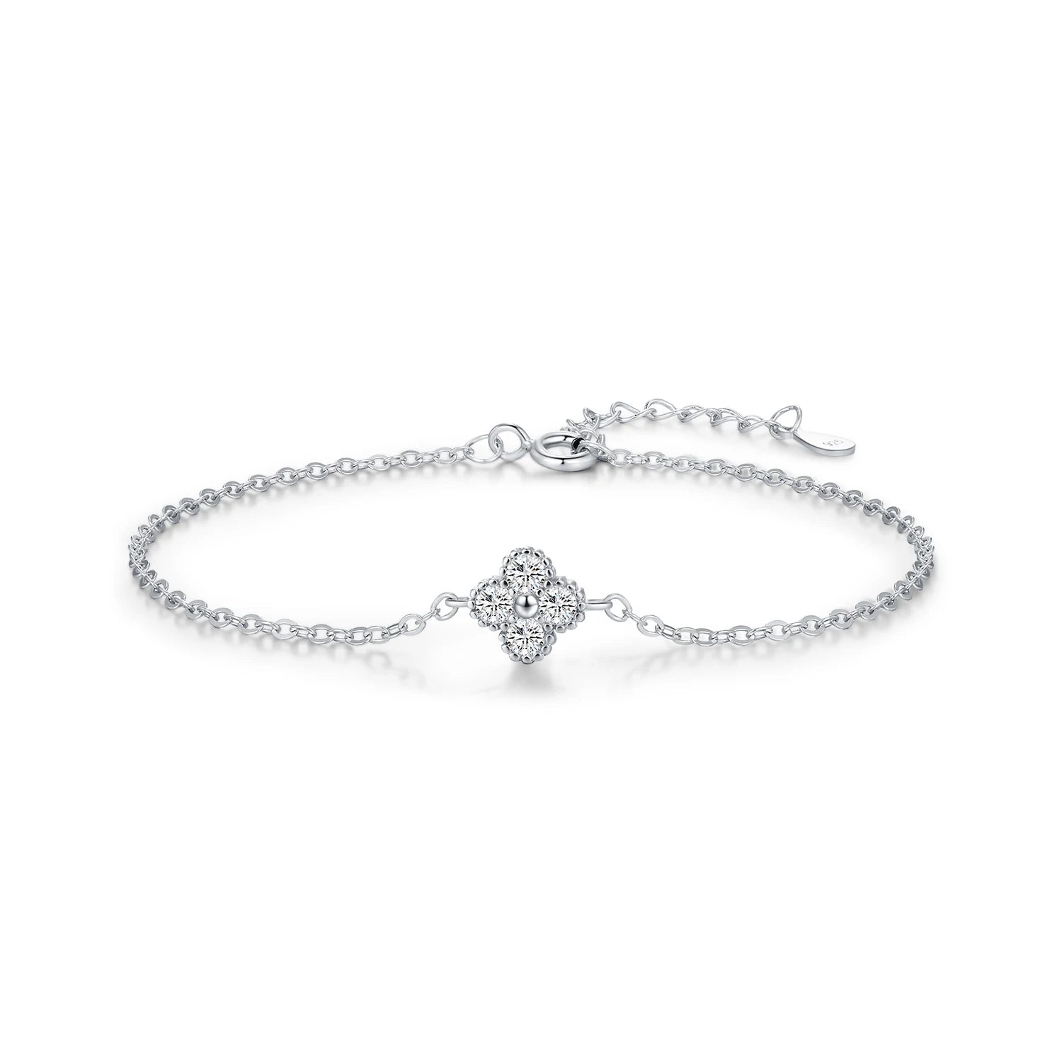 MODIAN 925 Sterling Silver Exquisite Lucky Four Leaf Clover CZ Link Chain Stackable Sweet Bracelet For Women Daily Fine Jewelry