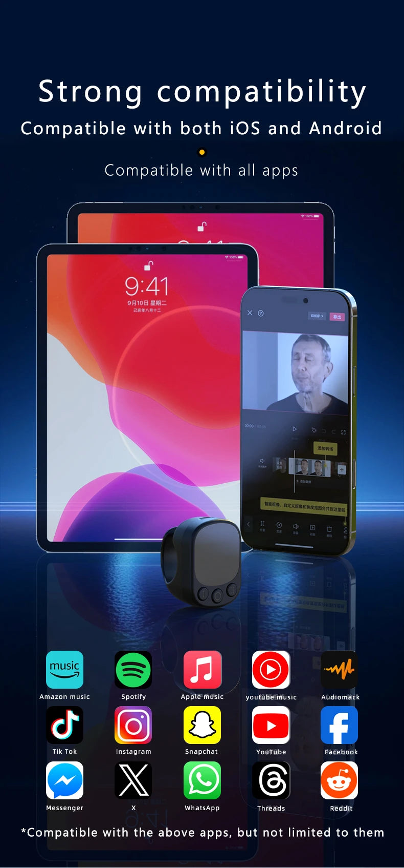 Mini Wireless Remote with Touchpad Scrolling Ring Bluetooth Page Turner for iPhone Android iPad Controller USB Rechargeable