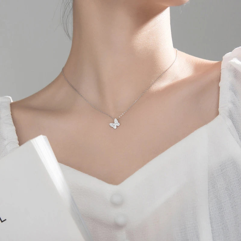 Modian New 925 Sterling Silver Sparkling Zircon Dancing Butterfly Tiny Mini Pendant for Women Fine Jewelry Birthday Gift