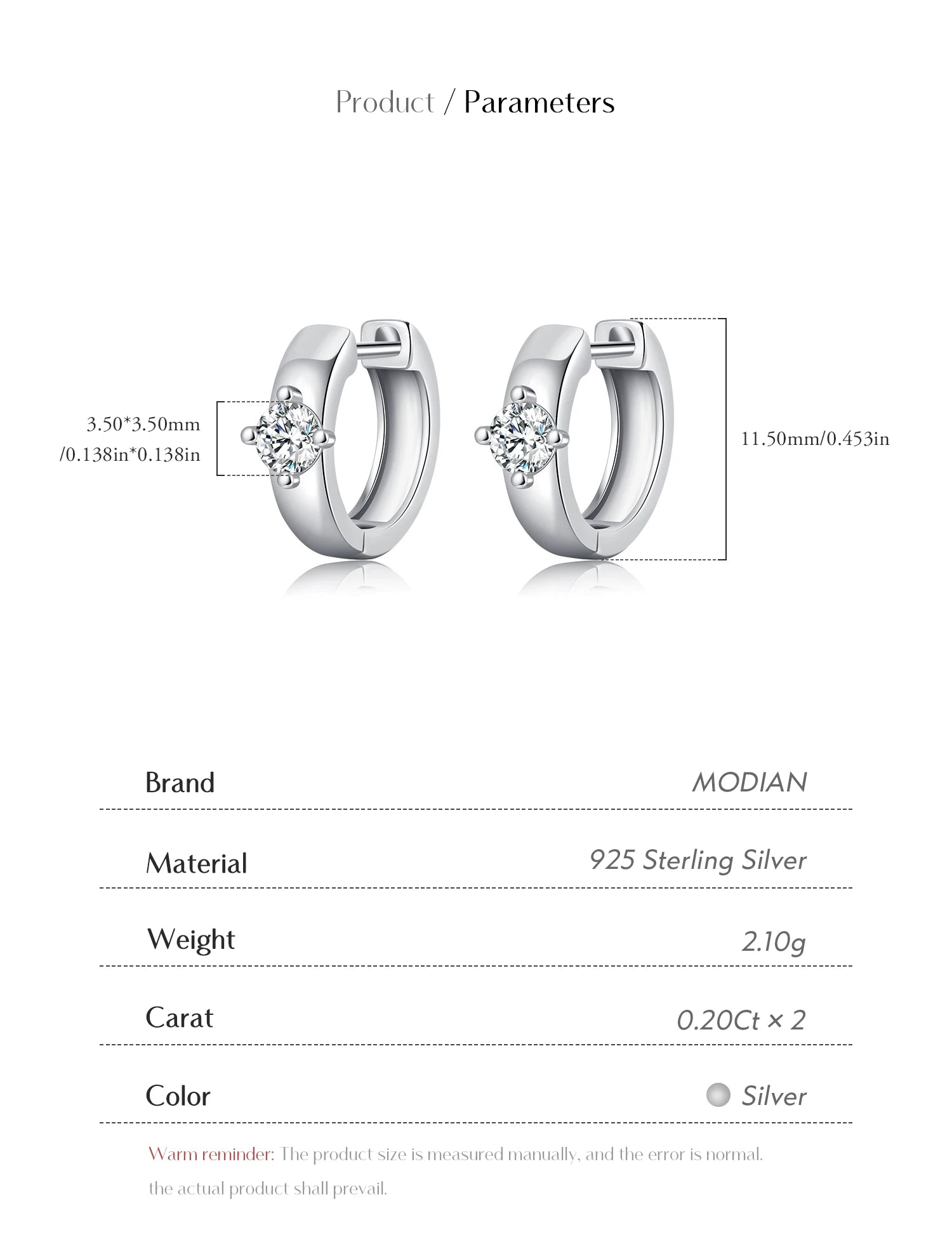 MODIAN Round Moissanite Ear Buckles Lab Diamond 925 Sterling Silver Engagement & Wedding Hoop Earrings for Women Jewelry Gifts