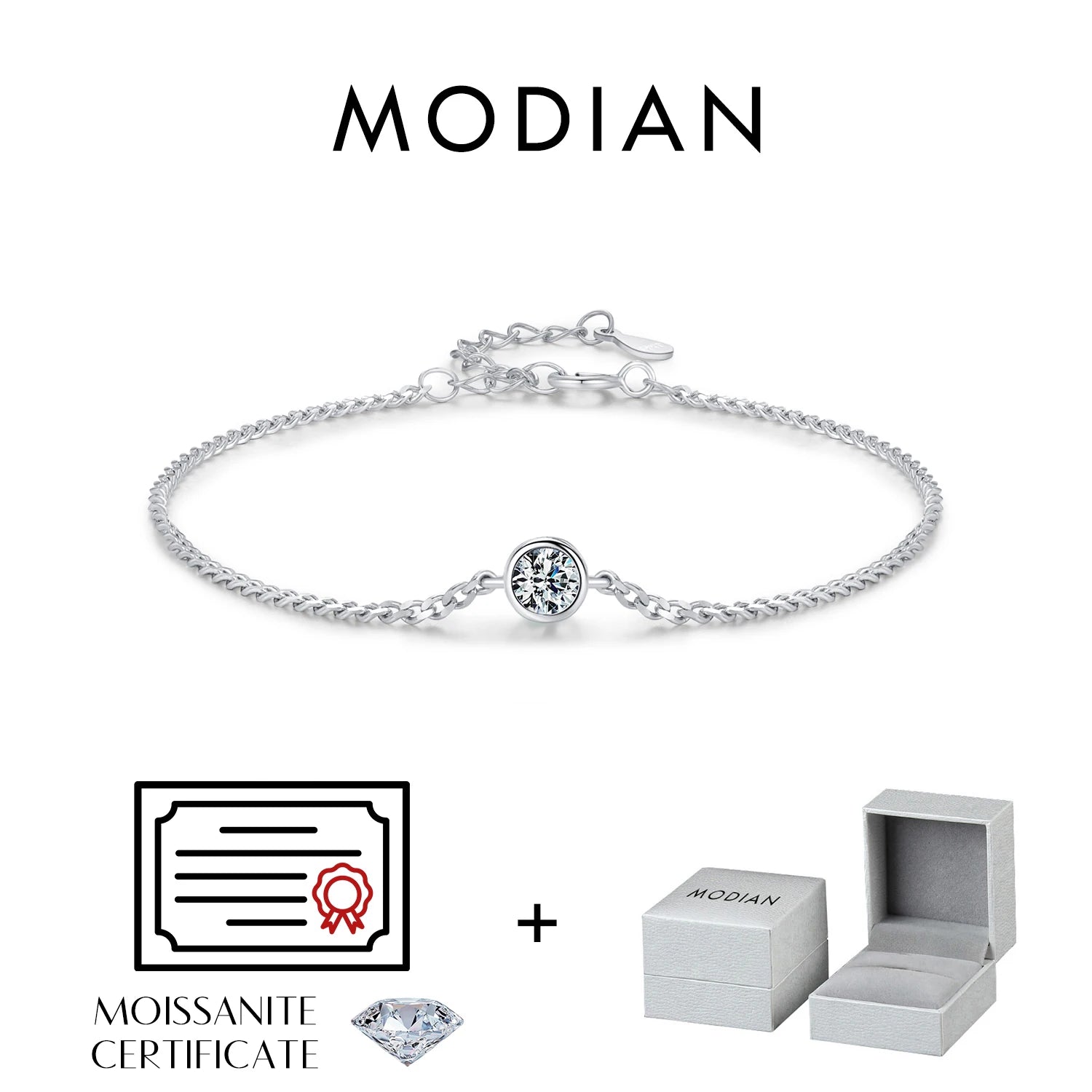 MODIAN 0.25CT Moissanite Bezel Setting Bracelet For Women Diamond 925 Sterling Silver Elegant Chain Bracelet Wedding Jewelry