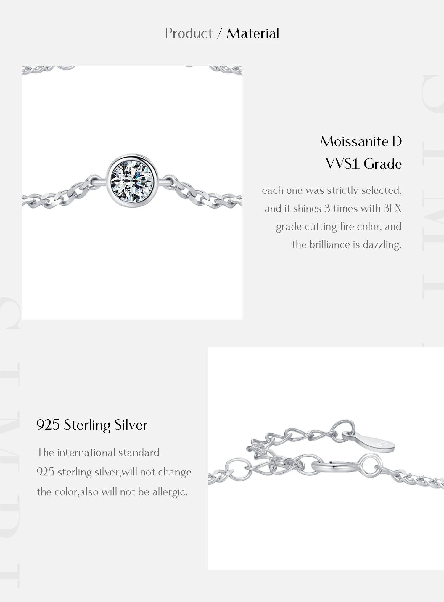 MODIAN 0.25CT Moissanite Bezel Setting Bracelet For Women Diamond 925 Sterling Silver Elegant Chain Bracelet Wedding Jewelry