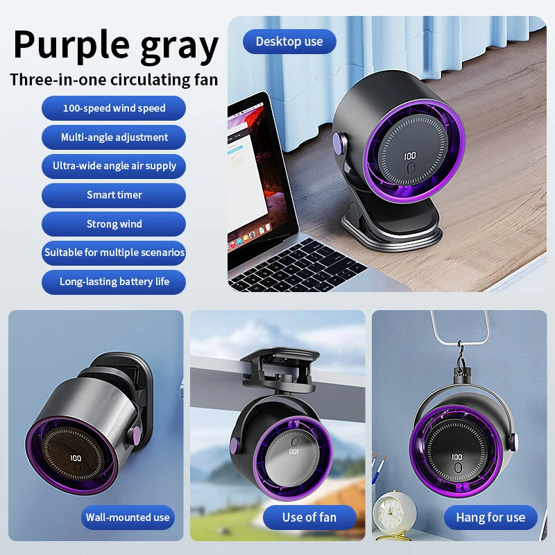 Multi-functional Circulating Fan With Clip 3-in-1 Turbo Fan Electric High-speed Clip Fan 100 levels of free adjustment Mini Fan