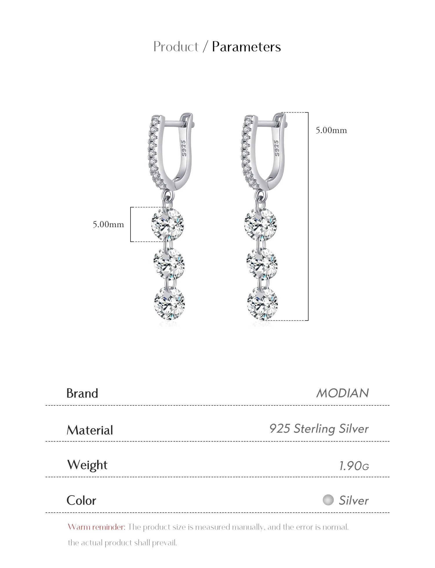 MODIAN 925 Sterling Silver Sparkling Luxury Clear CZ Swing Dangle Earrings Classic Wedding Drop Earrings For Women Jewelry