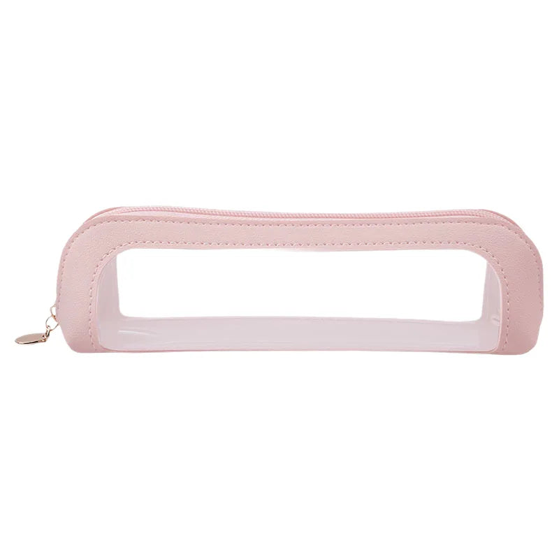 Clear Makeup Bag, PU Leather Travel Makeup Brush Case Portable Transparent Waterproof Cosmetic Organizer Pouch with Zipper