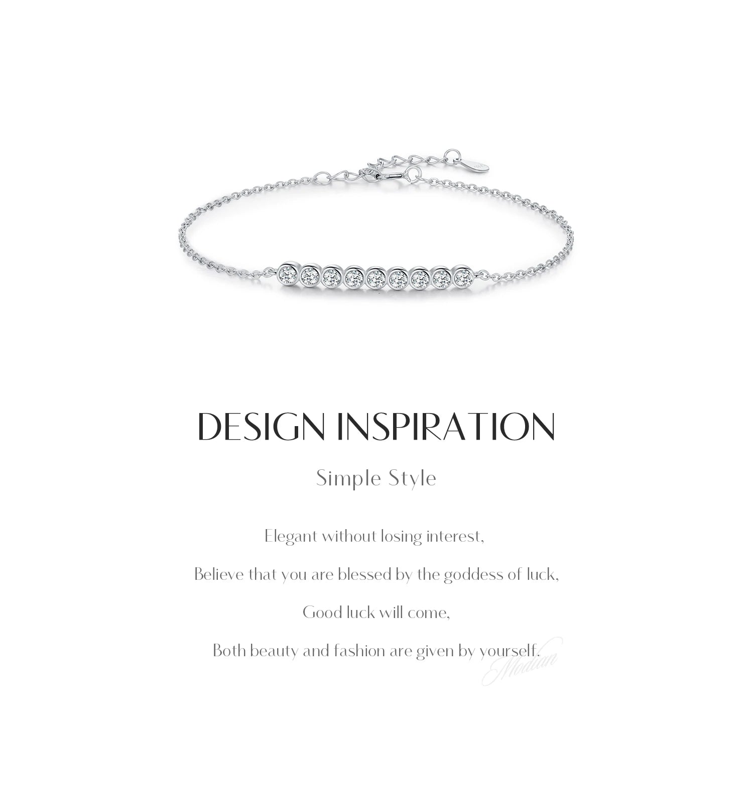 MODIAN D Color Moissanite 925 Sterling Silver Simple Bracelet Round Lab Diamond Chain Link Jewelry For Women Luxury Wedding Gift
