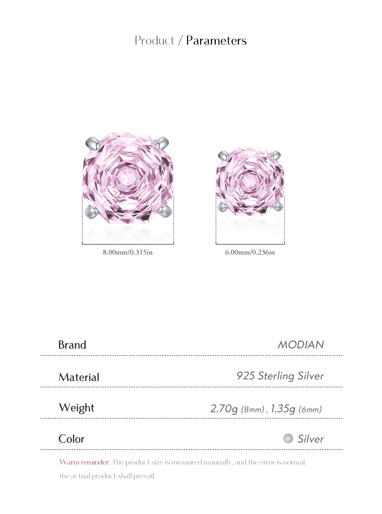 MODIAN 925 Sterling Silver Romantic Pink Rose Cut Sparkling Cubic Zirconia Stud Earrings For Women Party Trendy Jewelry