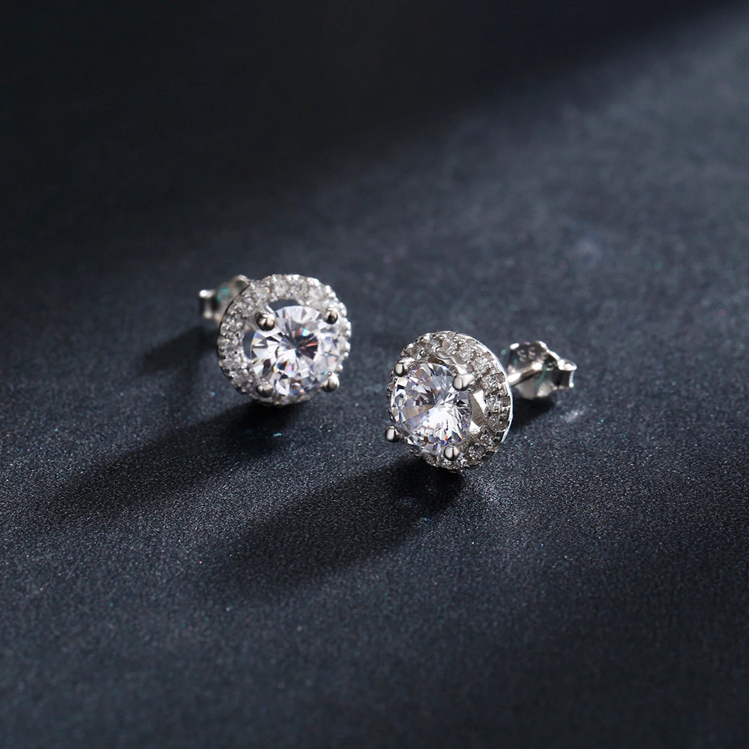 Modian Real 925 Sterling Silver Luxury Simple Cubic Zirconia Stud Earrings for Women Round CZ Wedding Statement Jewelry Gifts