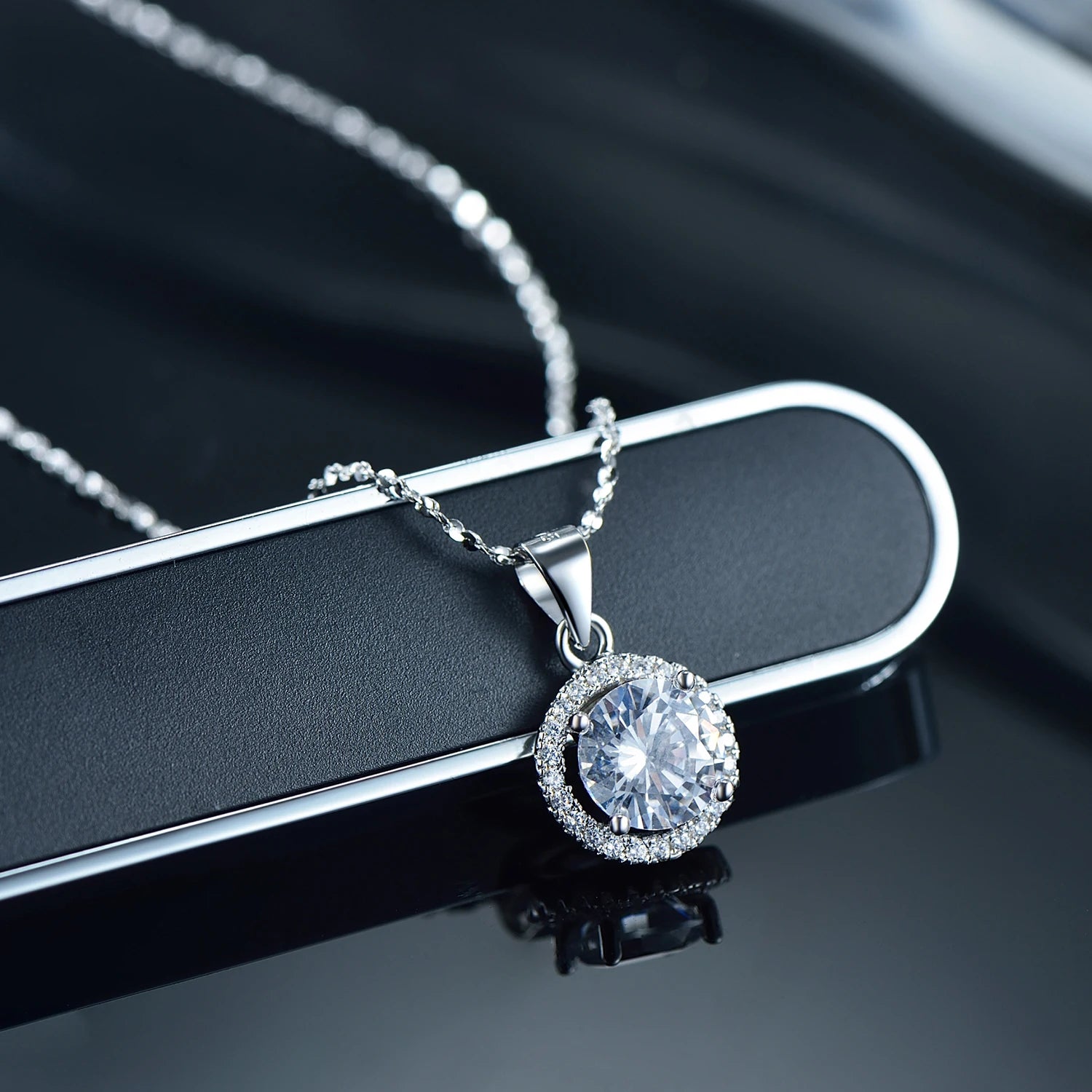 Genuine 925 Sterling Silver Luxury Chain Brand Necklace with 2.0Ct AAAAA Level Zircon Necklaces Gift Jewelry for women