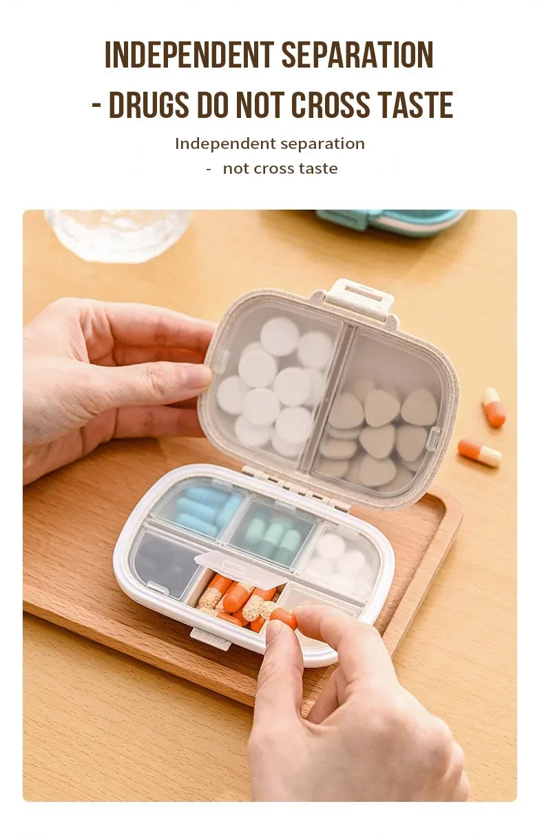 8 Grids  Pill Box With Seal Ring For Organizer Small Wheat Tablets Container Box For Tablets Straw Container For MedicinesTravel