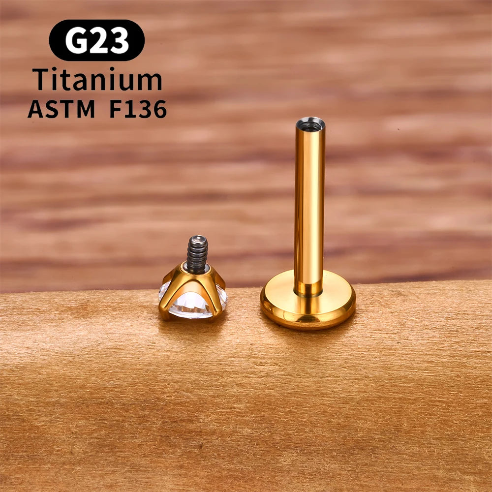 G23 Ttianium Piercing Labret Lip Stud Ring CZ 16G Internal Thread Stud Earring Ear Tragus Cartilage Helix Daith Jewelry