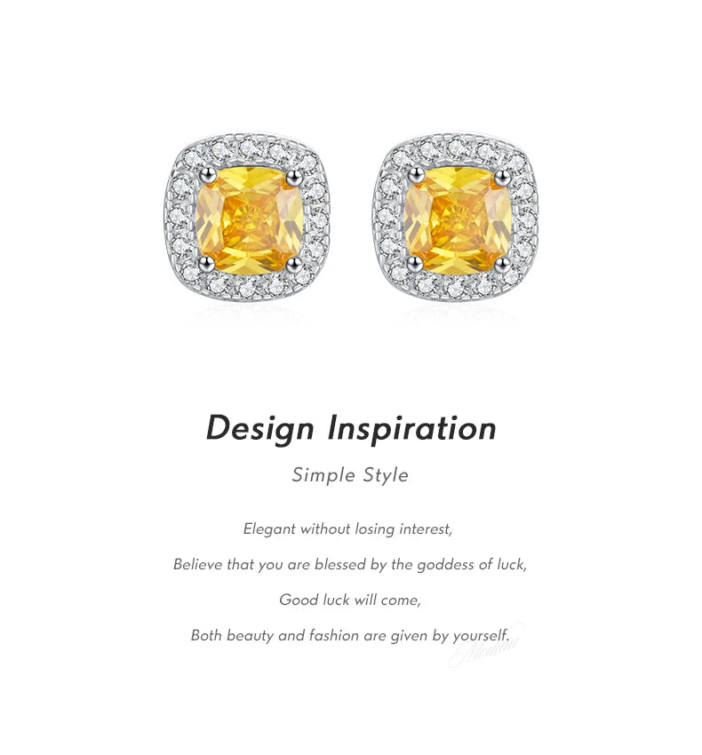 MODIAN Yellow Sparkling Cubic Zirconia Platinum Plated Stud Earrings 925 Sterling Silver Earrings For Women Wedding Jewelry