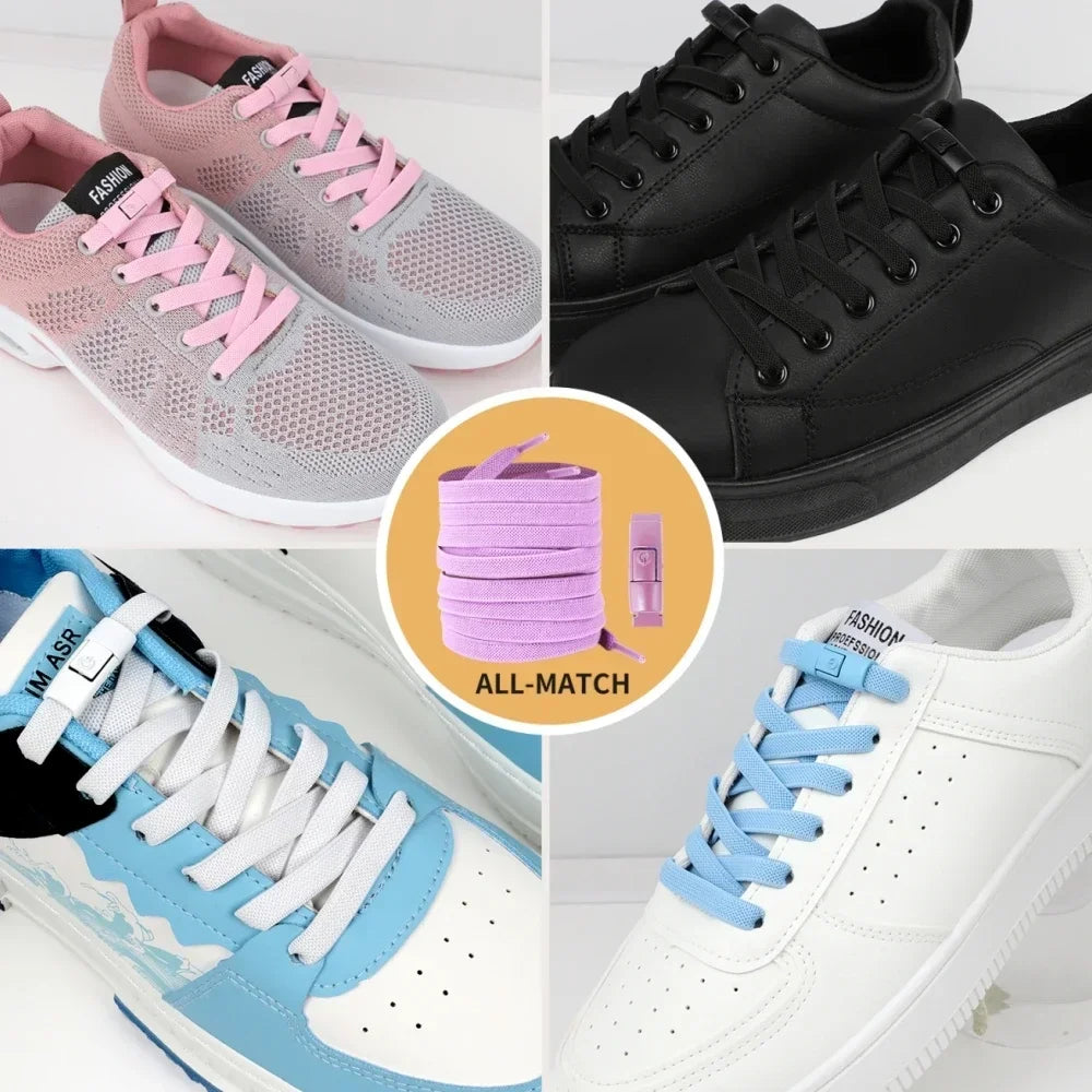 8mm No Tie Elastic Laces Without Tie Shoe Laces Press Lock Shoelaces Sneaker Elastic Lace Sneaker Kids Adult Flat Shoelace