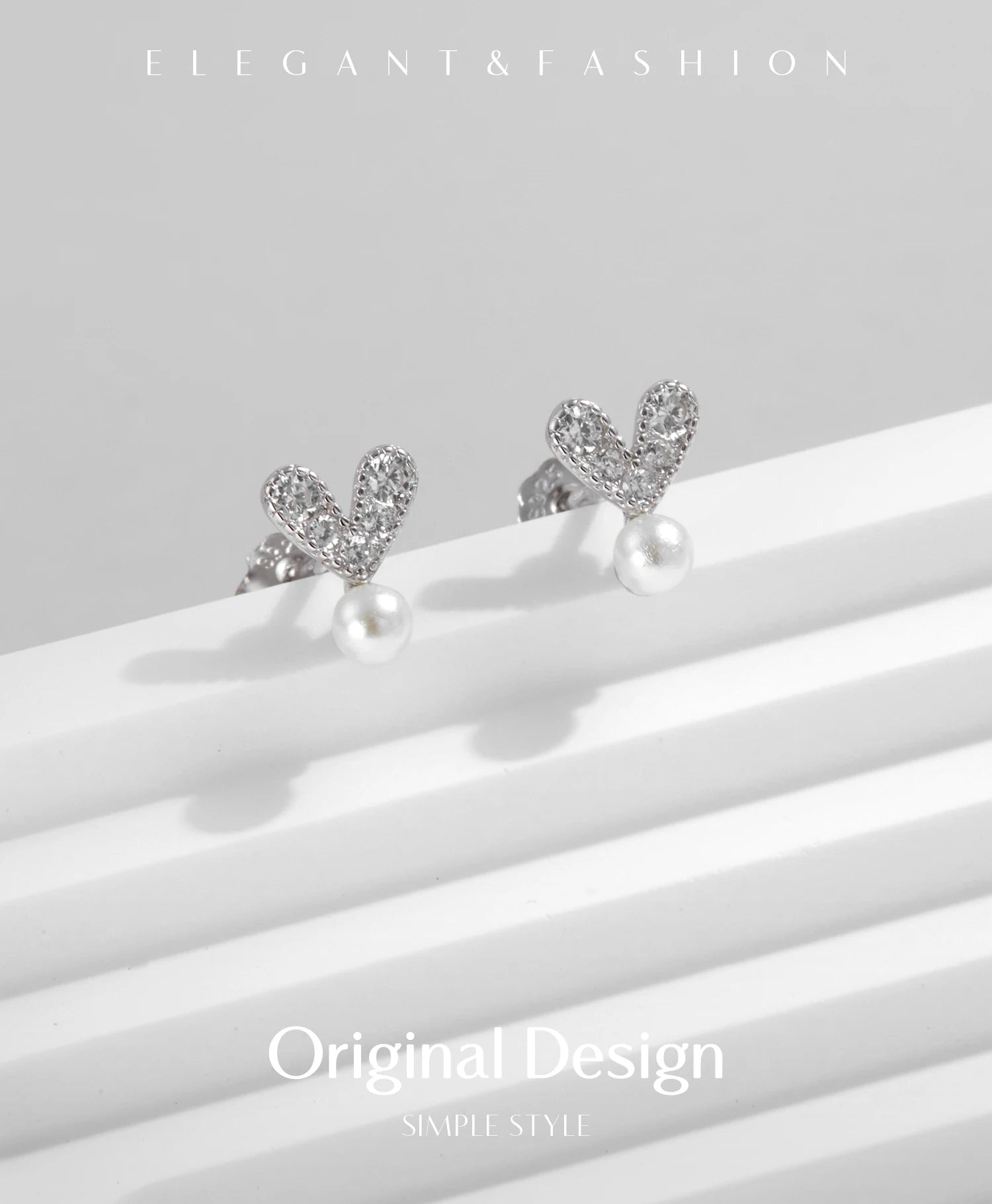 MODIAN 925 Sterling Silver Elegant Synthetic Pearl Earrings Dazzling Heart Clear CZ Stud Earrings For Women Fine Jewelry