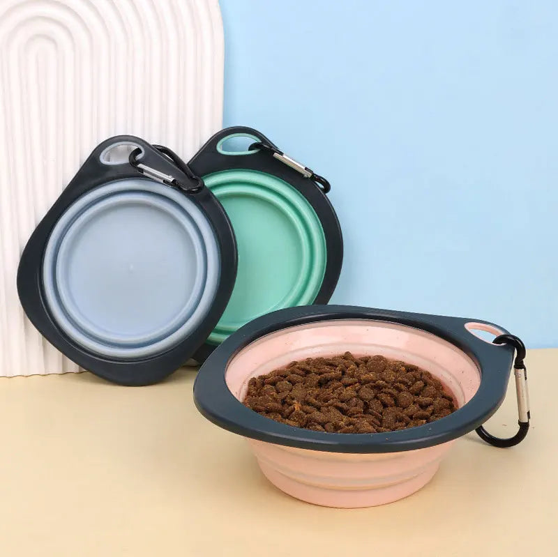 Pet Folding Silicone Bowl Collapsible Dog Outdoor Travel Portable Puppy Food Feeder Dish Bowl Silicone Dog Feeder Bowl 2 In 1