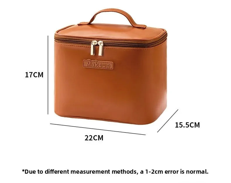 Large Capacity Waterproof Multifunctional Travel Cosmetic Bag Portable Makeup Storage Box PU Material Round Cylinder Shape