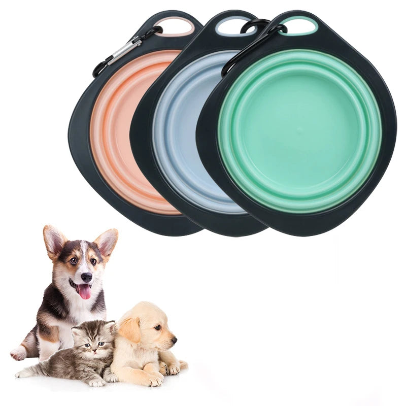 Pet Folding Silicone Bowl Collapsible Dog Outdoor Travel Portable Puppy Food Feeder Dish Bowl Silicone Dog Feeder Bowl 2 In 1