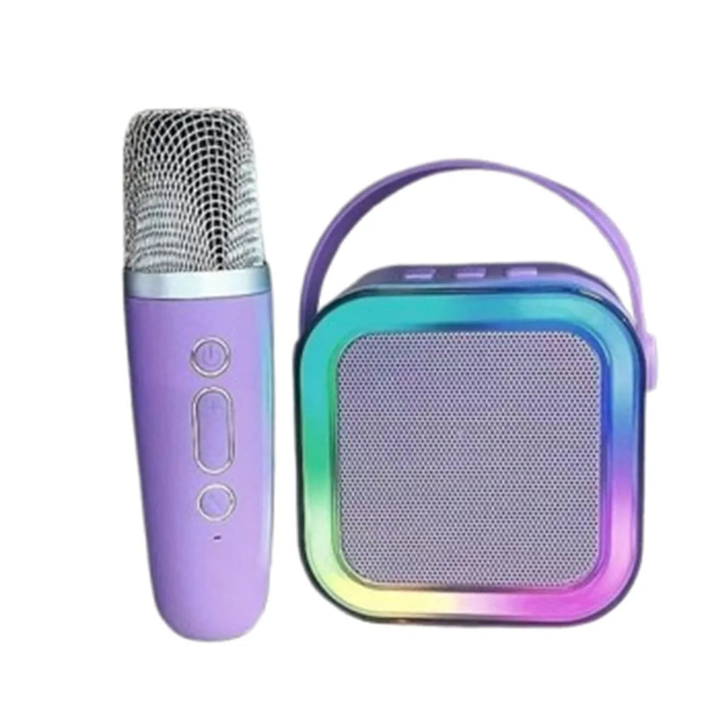 Bluetooth Audio Mini Karaoke Machine K12 with 1/2 Wireless Microphones Portable Bluetooth Speaker Fun Toys RGB Light