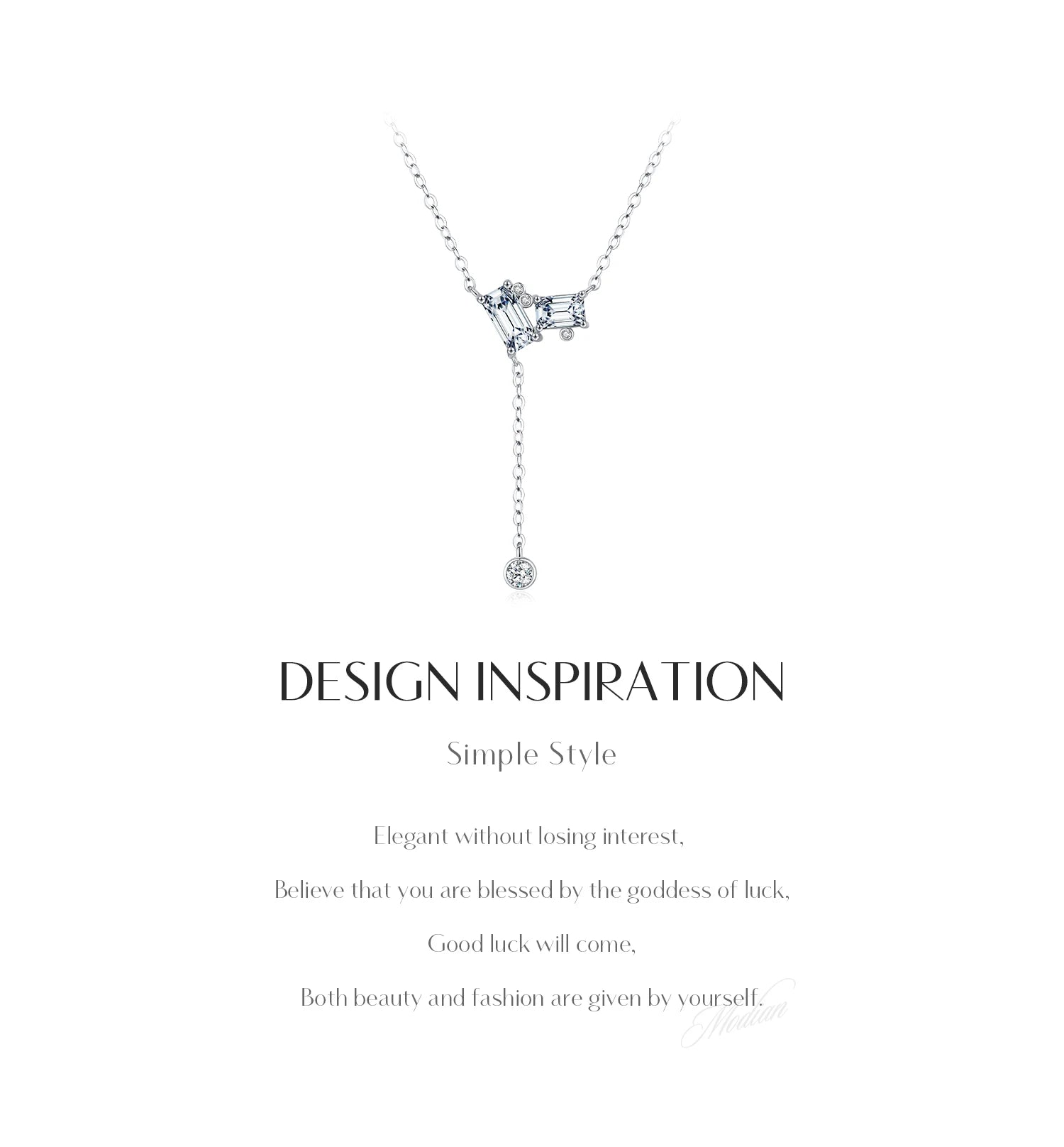 MODIAN 925 Sterling Silver Exquisite Rectangle Clear CZ Link Chain Lariat Y Shape Pendant Necklaces For Women Fine Jewelry