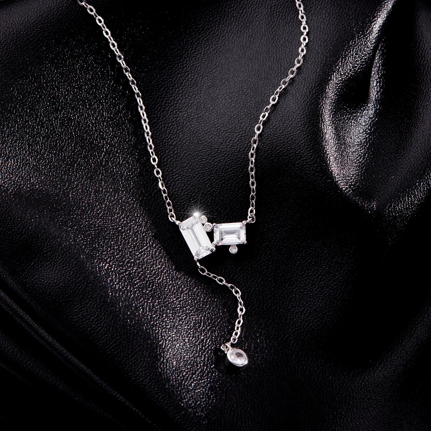 MODIAN 925 Sterling Silver Exquisite Rectangle Clear CZ Link Chain Lariat Y Shape Pendant Necklaces For Women Fine Jewelry