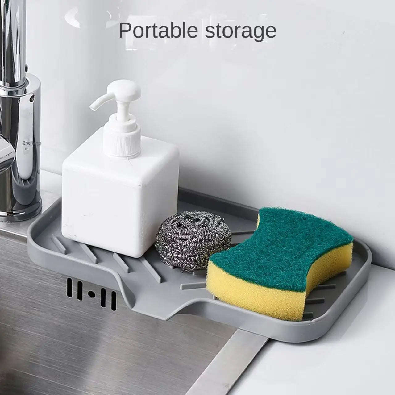 Silicone Faucet Mat Kitchen Sink Tray Soap Dispenser Sponge Drain Pad Sink Splash Drying Mat Countertop Storage  Soap Tray Splash