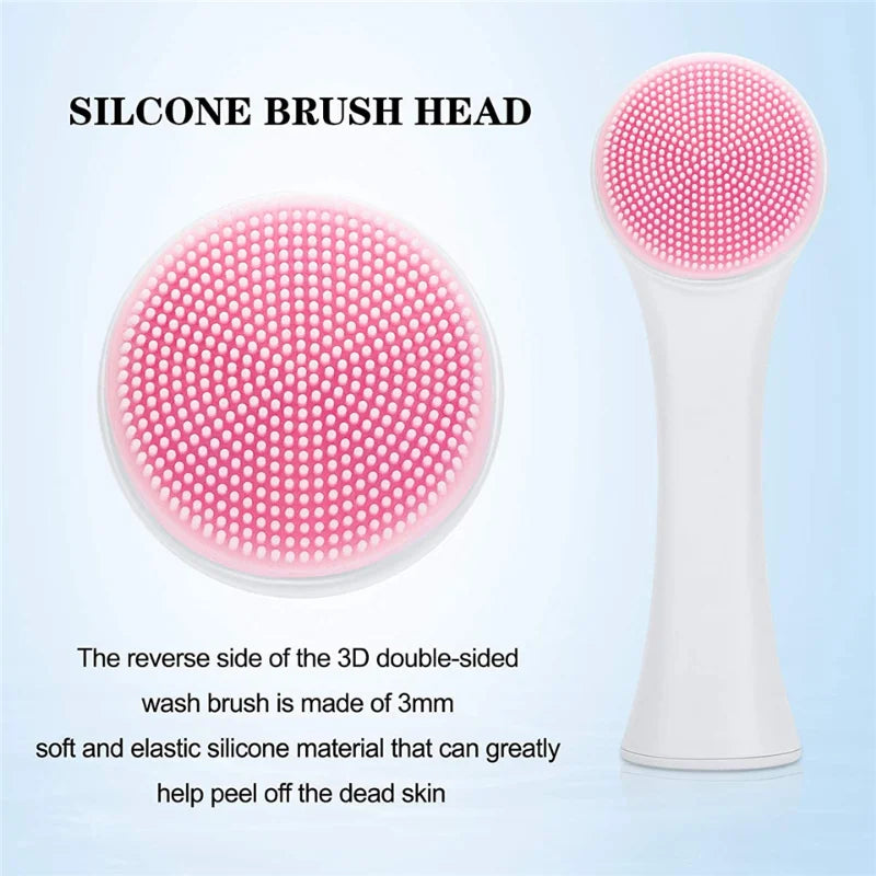 QIWU 3D Double Silicone Facial Cleansing Brush Manual Massage Facial Brush Soft Bristles Exfoliator Double Sided Face Wash Brush