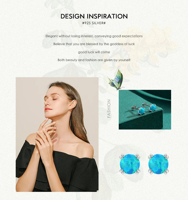 MODIAN 925 Sterling Silver Fashion Stylish Natural Opal Stud Earrings For Women Girl Fine Jewelry Anniversary Gifts Accessories