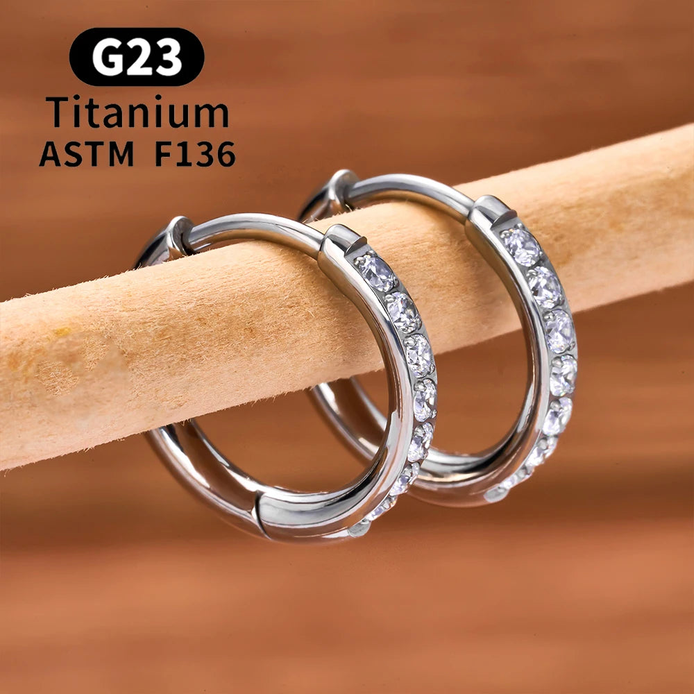 G23 Titanium Earring Hoop CZ Hinged Segment Round Ear Ring for Women Ear Tragus Cartilage Helix Daith Piercing Jewelry