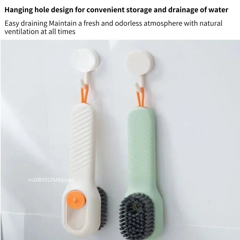 Multifunction Cleaning Shoe Brush Soft Automatic Liquid Shoe Brush Long Handle Clothes Soap Brush with Hook Clean Tool