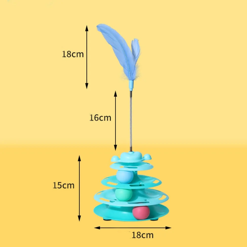 4-Layer 1pcs  Feather Cat Turntable With Fun Toy Ball And Playing Stick - Interactive Toy For Cats