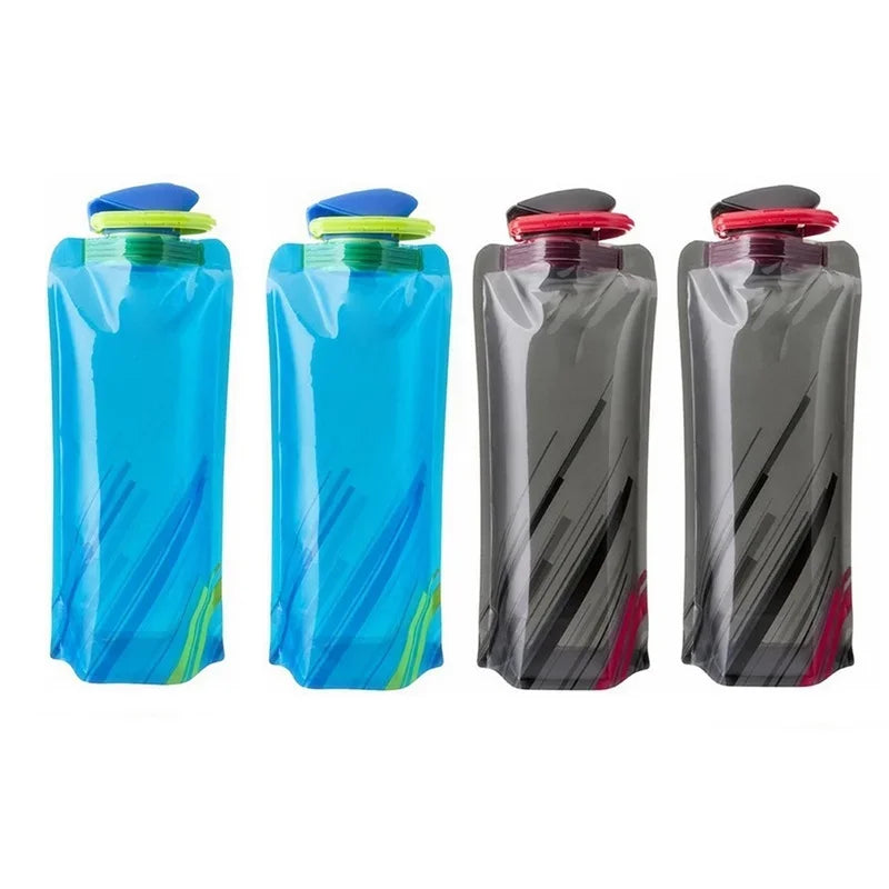 700ml Foldable Water Bottles Flexible Reusable Travel & Camping Water Bottle Water Pouch Soft Flask Water Bag With Carabiner Clip