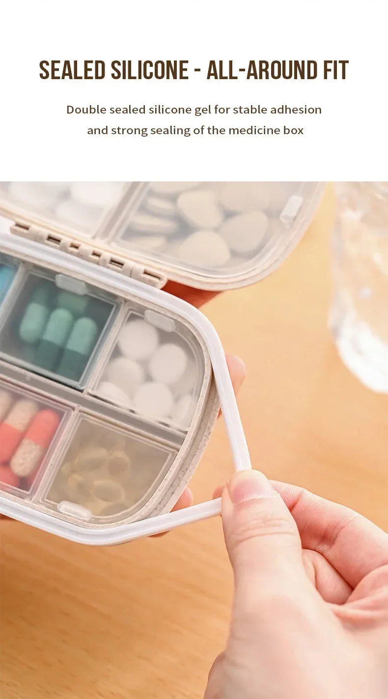 8 Grids  Pill Box With Seal Ring For Organizer Small Wheat Tablets Container Box For Tablets Straw Container For MedicinesTravel