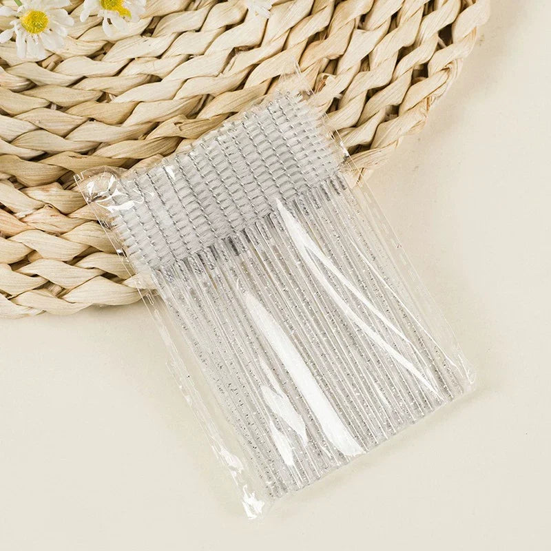50Pcs Disposable Mascara Wands, Crystal Eyebrow Spoolies Brush for Eyelash Extensions Lash Brushes with Container Makeup Tools