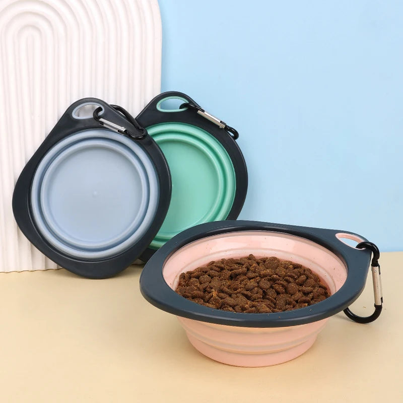 Pet Folding Silicone Bowl Collapsible Dog Outdoor Travel Portable Puppy Food Feeder Dish Bowl Silicone Dog Feeder Bowl 2 In 1