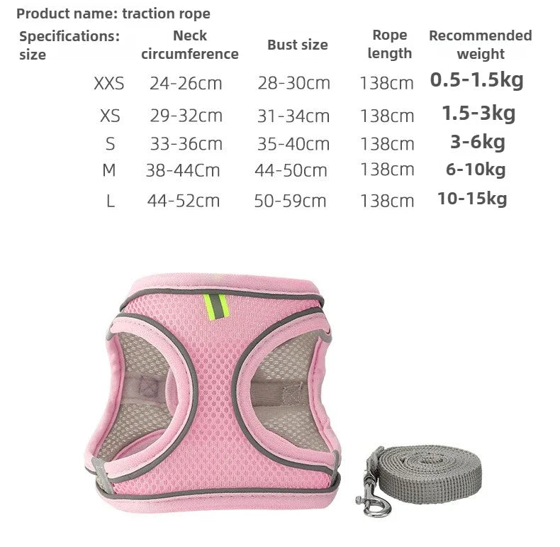 Pet Things Accessories Cute Adjustable  Collar and Leash Set for Walking Safe Reflective Soft Comfortable Vest For Small Medium Dog Cat Pet