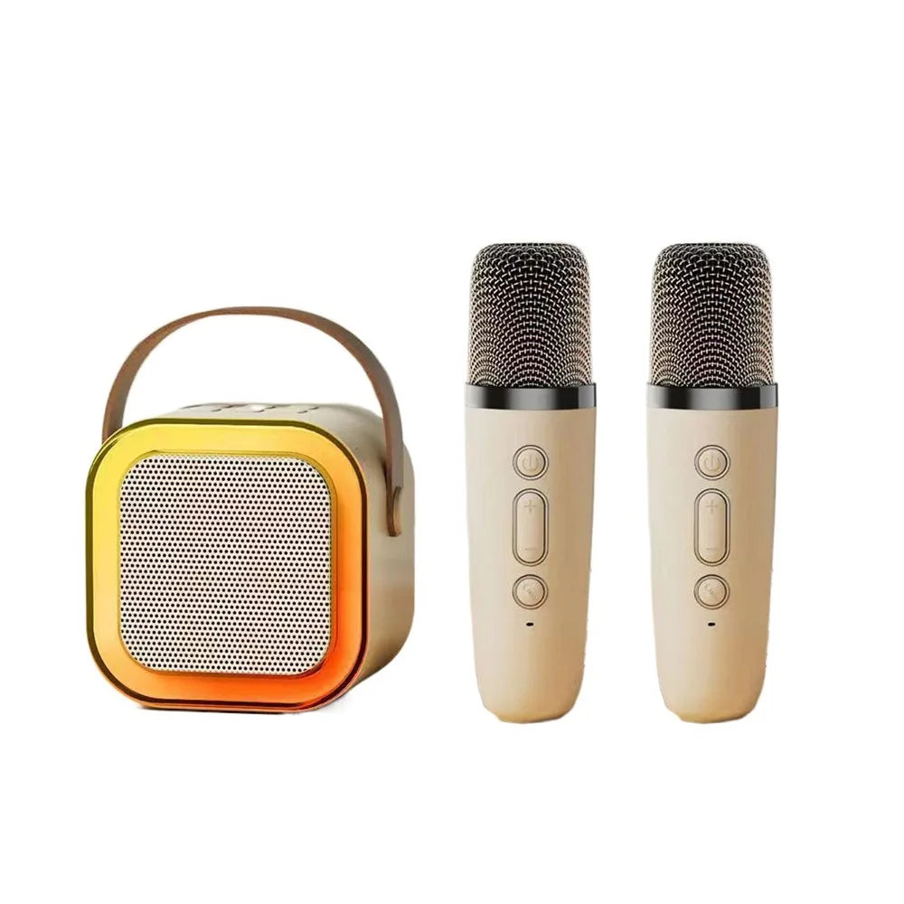 Bluetooth Audio Mini Karaoke Machine K12 with 1/2 Wireless Microphones Portable Bluetooth Speaker Fun Toys RGB Light