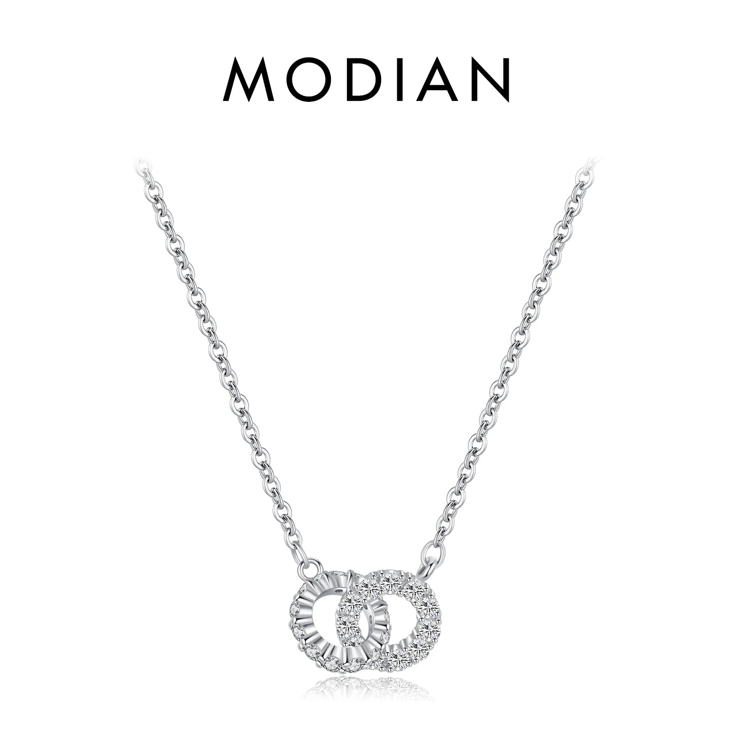MODIAN 925 Sterling Silver Sparkling Circle Lock Fashion Pendant Necklaces Basic Daily Trendy Jewelry For Women Gifts
