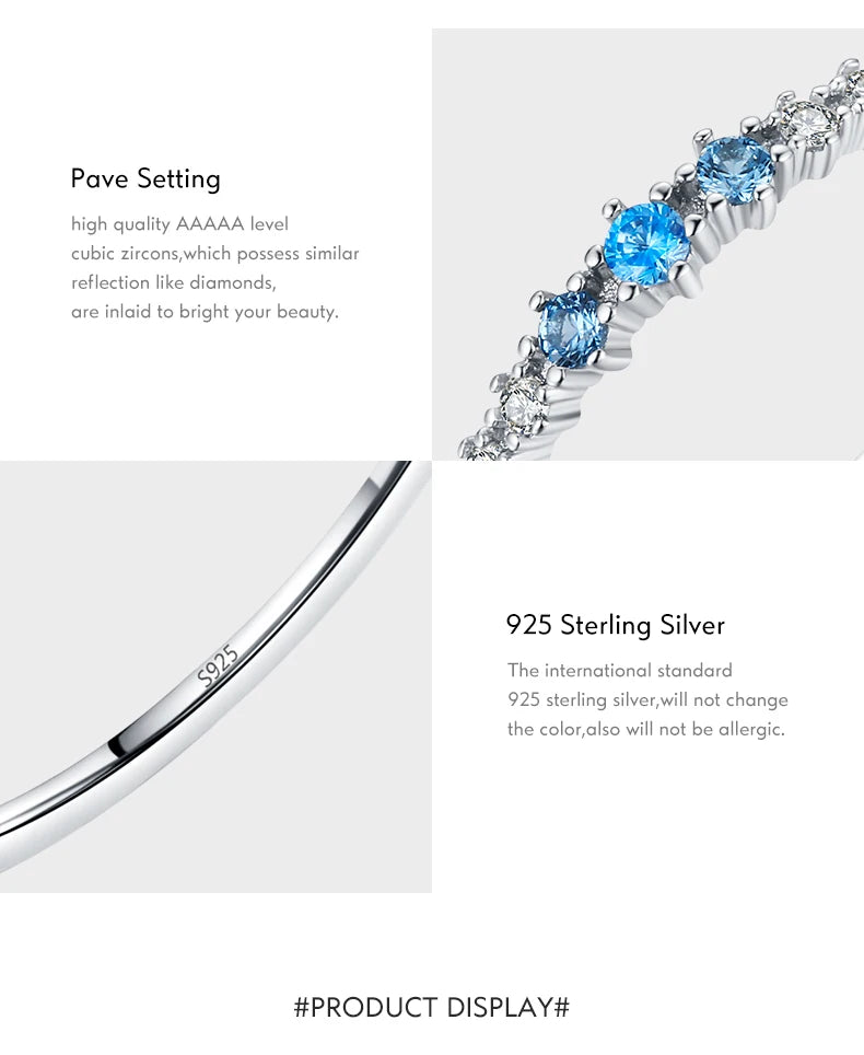 Modian 925 Sterling Silver Simple Stackable Fashion Thin Finger Ring Charm Blue Zirconia Rings For Women Wedding Fine Jewelry