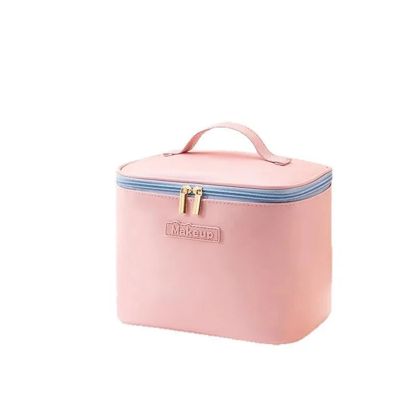 Large Capacity Waterproof Multifunctional Travel Cosmetic Bag Portable Makeup Storage Box PU Material Round Cylinder Shape