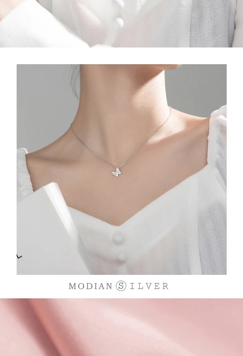 Modian New 925 Sterling Silver Sparkling Zircon Dancing Butterfly Tiny Mini Pendant for Women Fine Jewelry Birthday Gift