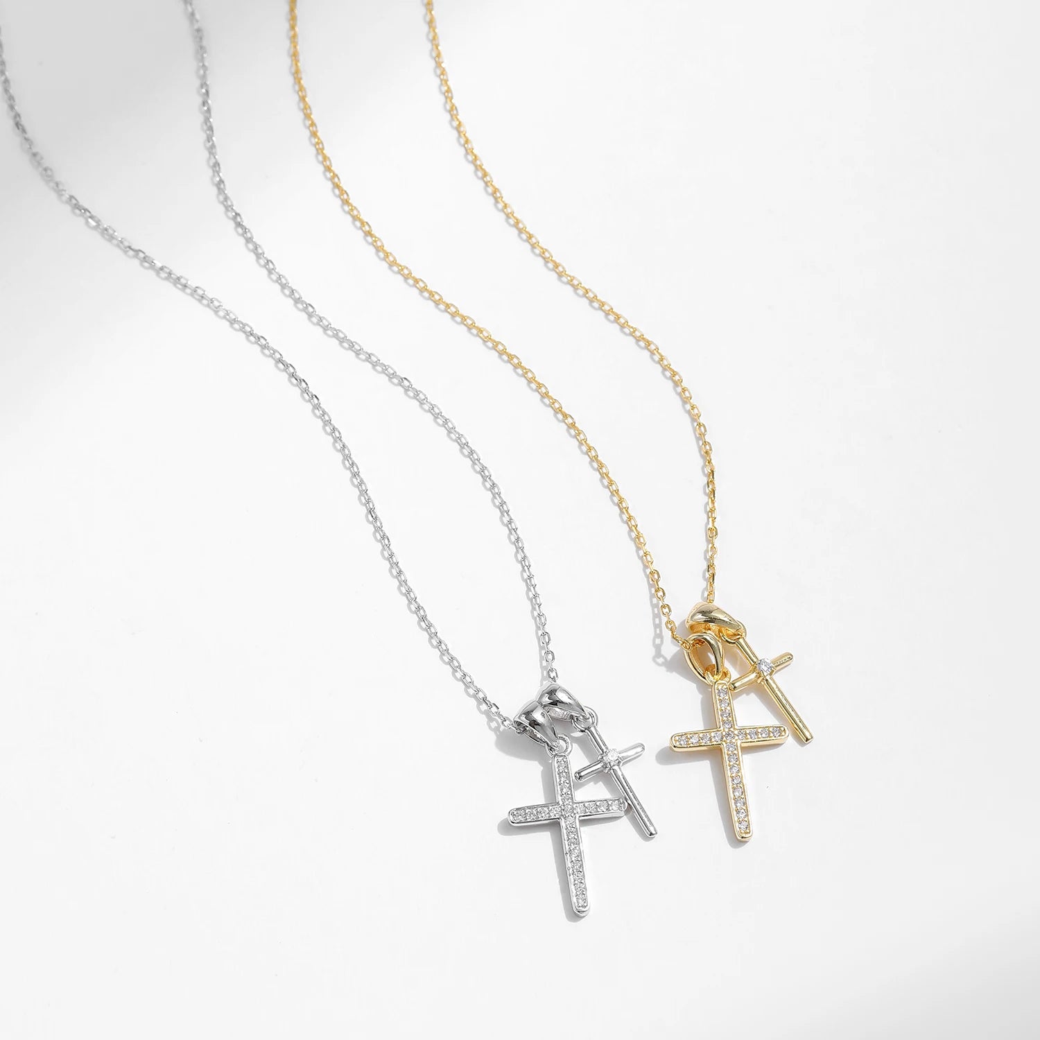 MODIAN 925 Sterling Silver Classic Delicate Double Cross Zircon Link Chain Pendant Necklace For Women Fine Jewelry Gifts