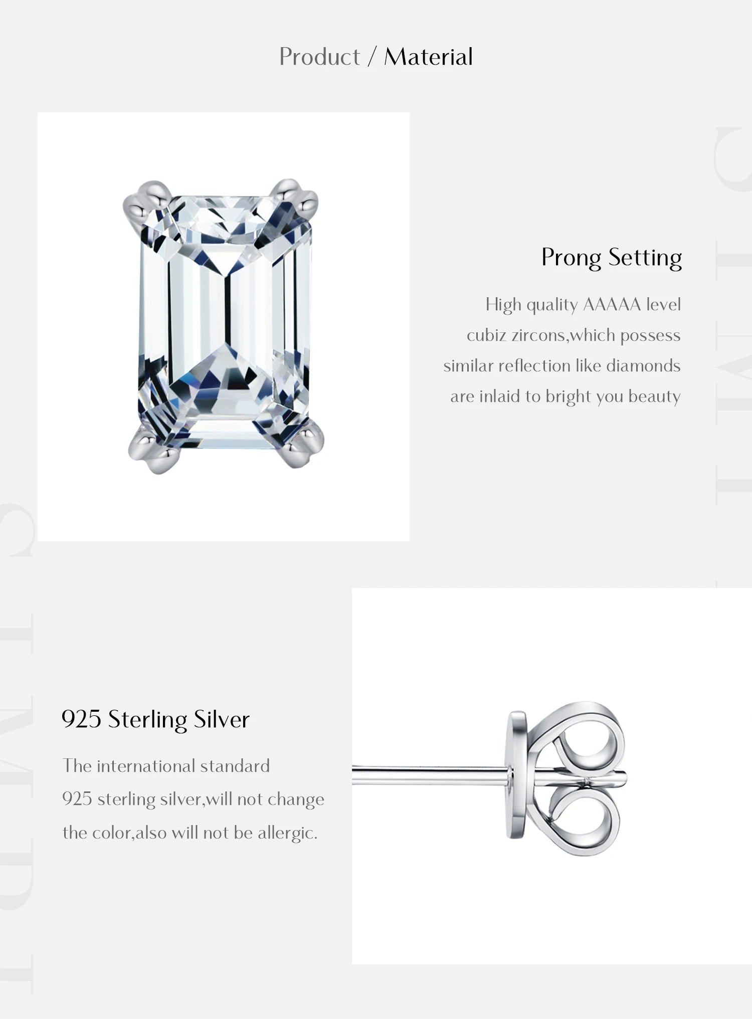 MODIAN 925 Sterling Silver Simple Emerald Cut CZ Stud Earrings Hypoallergenic Earrings For Women Wedding Engagement Fine Jewelry