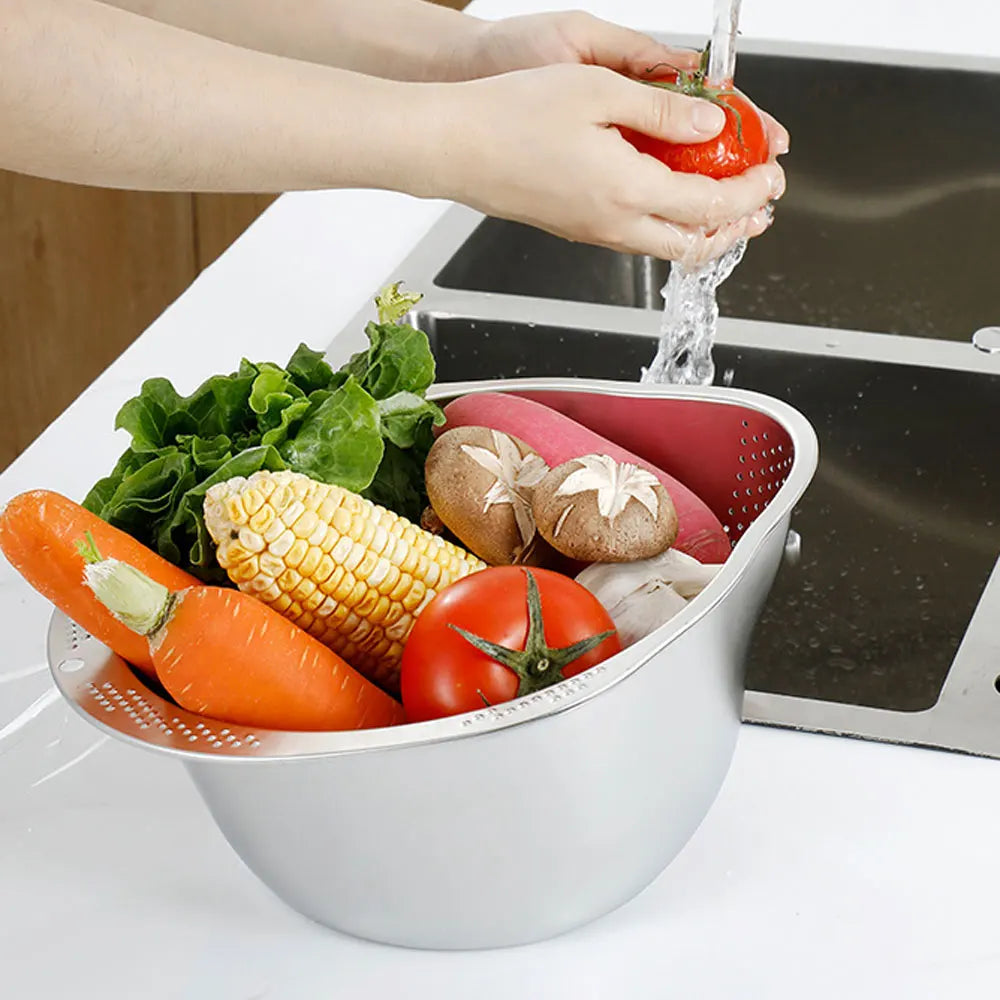 Multifunctional Rice Rinser Bowl Drainer Scoop Water Filter Cup Stainless Steel for Washing Fruits Vegetables Draining