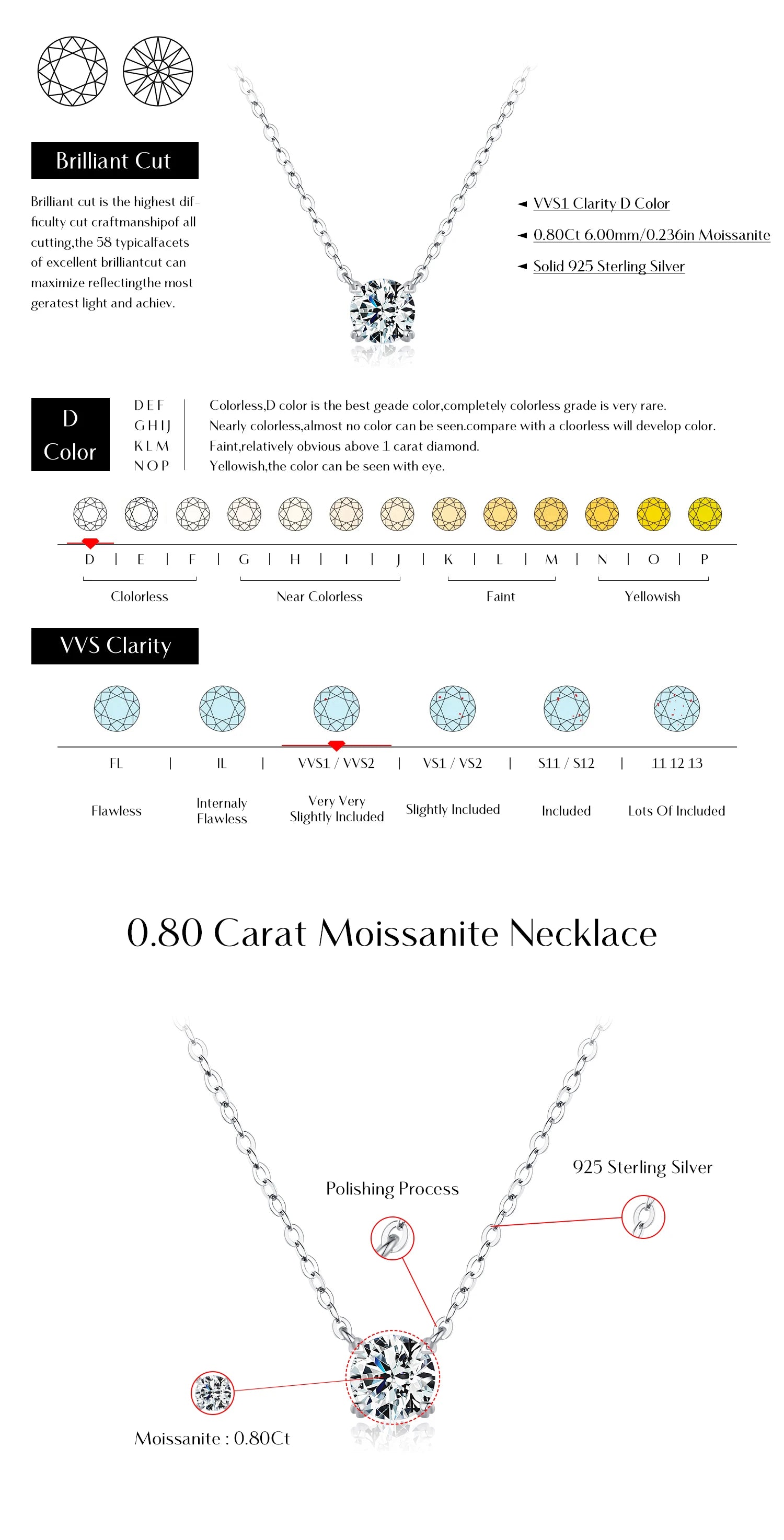 MODIAN Moissanite Pendant Necklace D Color 0.8CT Lab Diamond For Women Wedding Engagement 925 Sterling Silver Fine Jewelry Gift