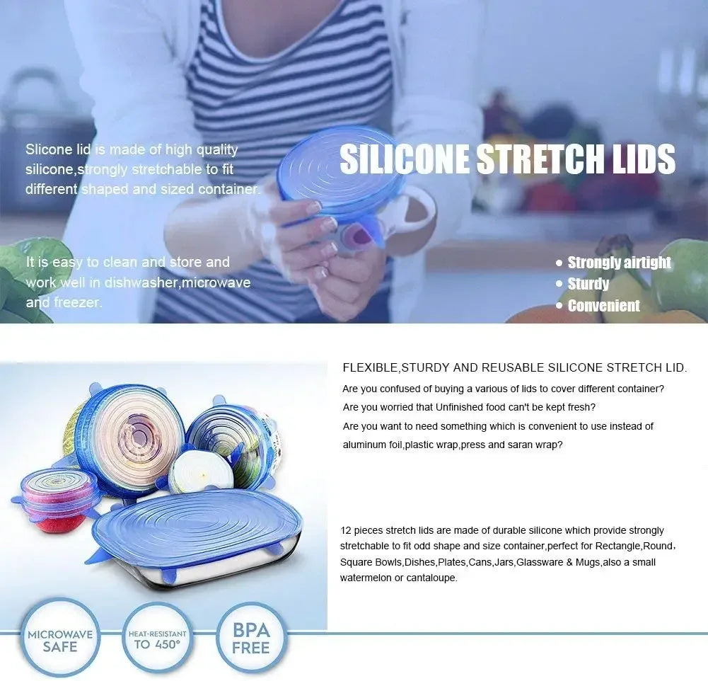 Adjustable Elastic Silicone Caps Refrigerator For Kitchen Accessories Cover Adaptive Kitchen Storage Organization Food Dishes