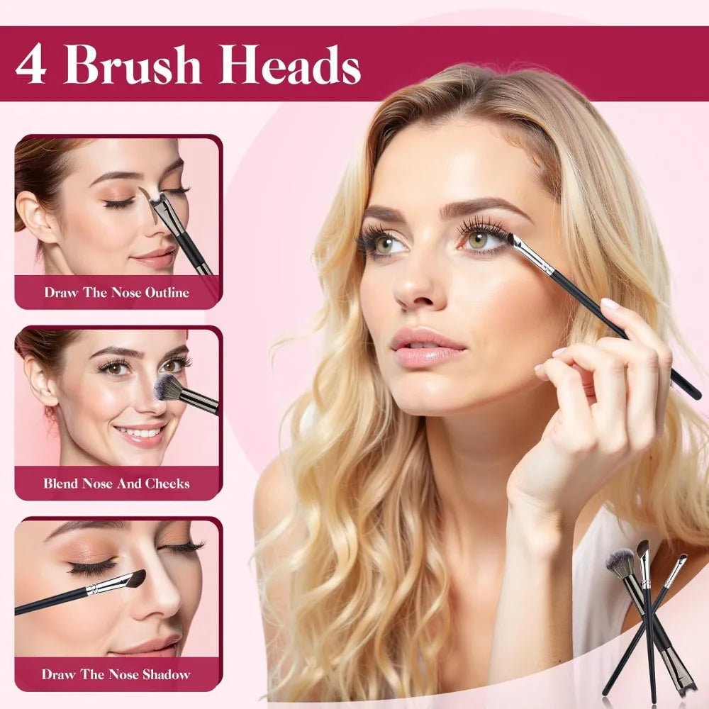 3pcs Makeup Brush Set 2 in 1 U-Shaped Cosmetic Brush Dual Ends Nose Contouring Mini Tilt Nose Shadow Brushes Cosmetics Tools