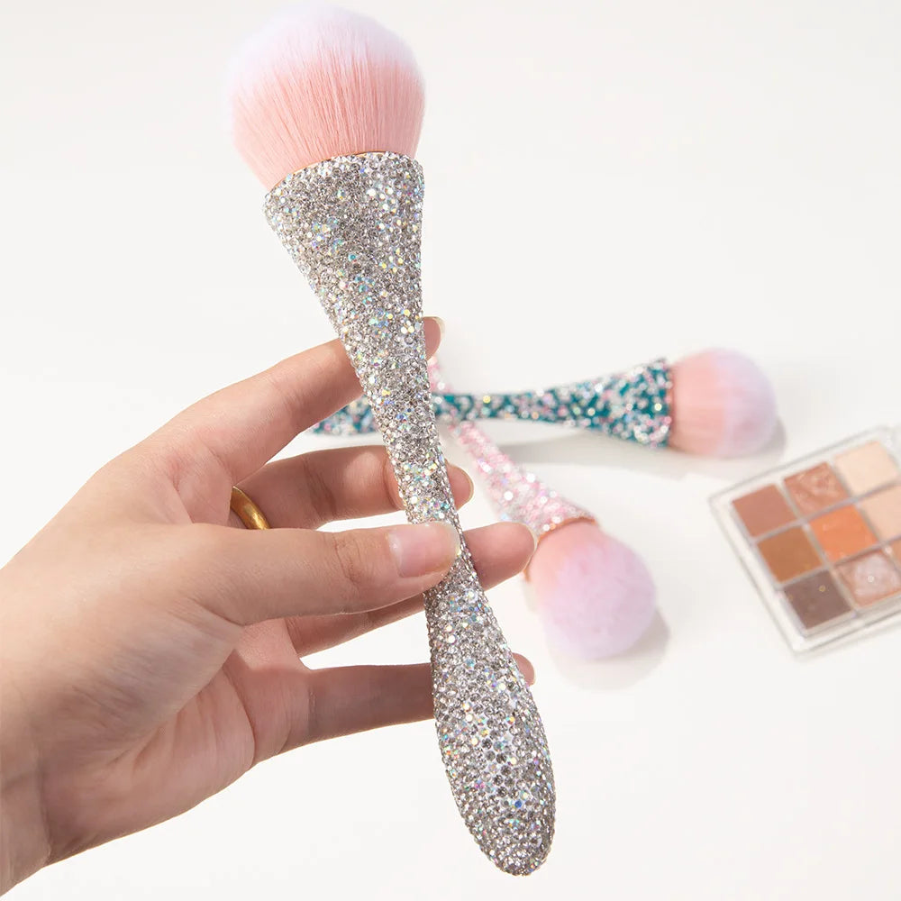 1pc Flat Arched Foundation Brush Whole Body Is Encrusted with Rhinestones Synthetic Hair Professional Powder Brush Makeup Tool