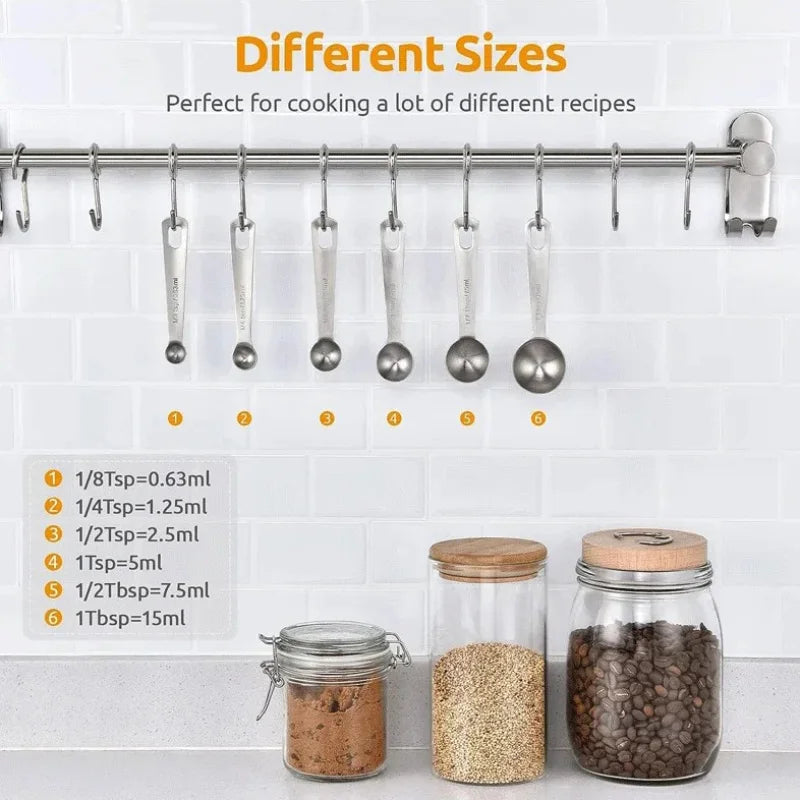 6pcs Measuring Spoons Stainless Steel Measuring Baking Measuring Coffee Bean Spoons Household Seasoning Spoons