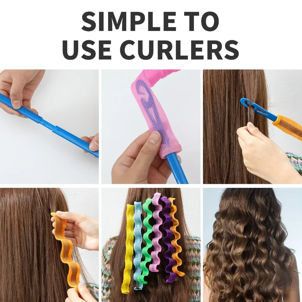 12Pcs Heatless Hair Curlers Spiral Hairs Curlers 30CM  Magic No Heat Hairs Curls for Long Styling Hooks DIY Hair Rollers Set